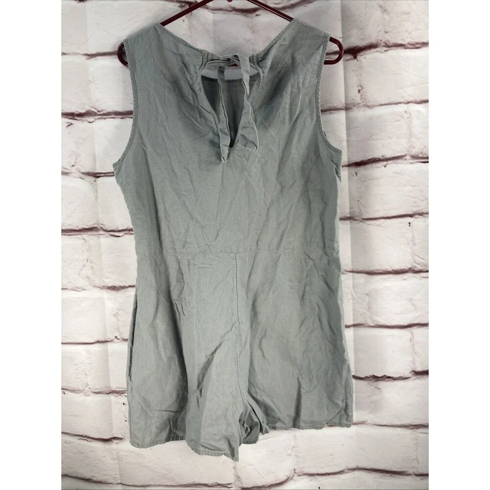 Junk Food Disney Mickey Mouse Romper Womens L Gray Shortalls Overalls Linen